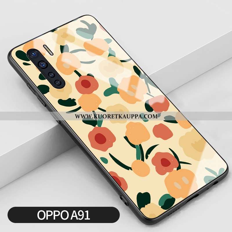 Kuori Oppo A91, Kuoret Oppo A91, Kotelo Oppo A91 Silikoni Suojaus Lasi Peili Keltaiset