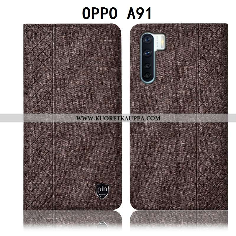 Kuori Oppo A91, Kuoret Oppo A91, Kotelo Oppo A91 Suojaus Pellava Puhelimen Nahkakuori Mustat