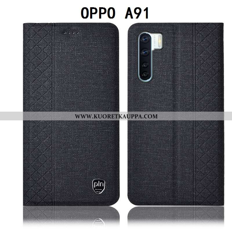 Kuori Oppo A91, Kuoret Oppo A91, Kotelo Oppo A91 Suojaus Pellava Puhelimen Nahkakuori Mustat