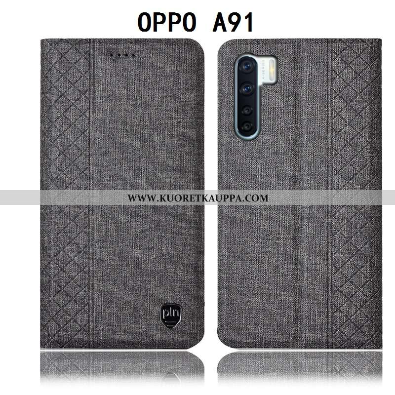 Kuori Oppo A91, Kuoret Oppo A91, Kotelo Oppo A91 Suojaus Pellava Puhelimen Nahkakuori Mustat