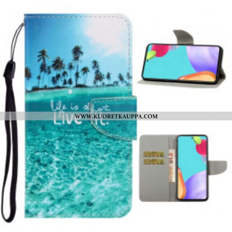 Flip Case Samsung Galaxy A52 4G / A52 5G / A52s 5G Suojaketju Kuori Elä Se Lanyardissa