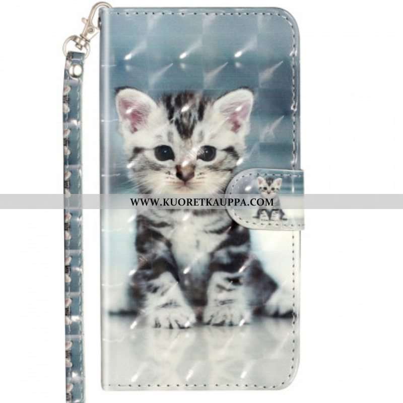 Flip Case Samsung Galaxy A53 5G Suojaketju Kuori Strappy Kitten