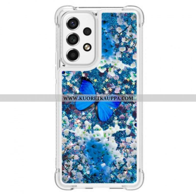 Kuori Samsung Galaxy A53 5G Glitter Blue Perhoset