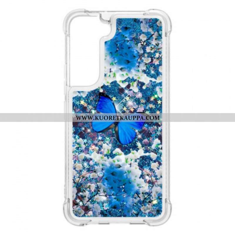 Kuori Samsung Galaxy S22 5G Glitter Blue Perhoset