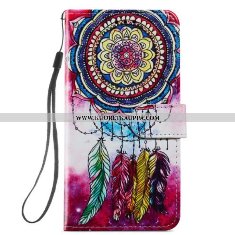 Nahkakotelo Samsung Galaxy A54 5G Suojaketju Kuori Akvarelli Dream Catcher Hihnalla