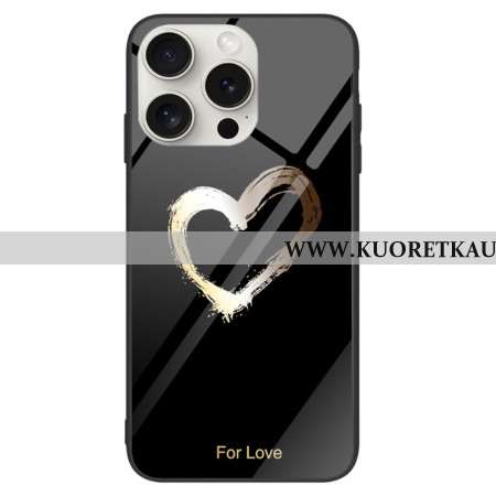 Case iPhone 16 Pro Max Puhelinkuoret Kultainen Sydänkarkaistu Lasi Mustalla Taustalla