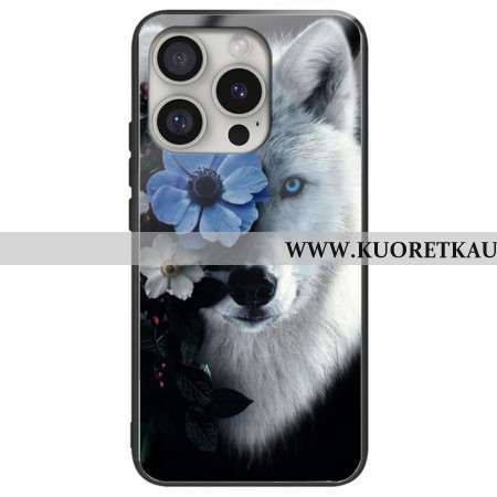 Case iPhone 16 Pro Puhelinkuoret Karkaistu Lasi Susi Ja Sininen Kukka