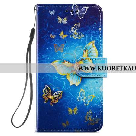 Kotelot Samsung Galaxy S24 5g Kauniita Kultaisia Perhosia Hihnalla