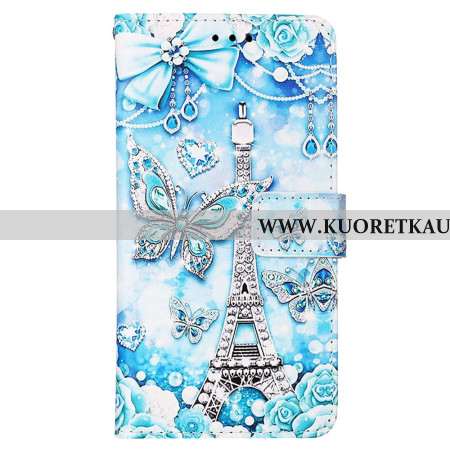 Kotelot Samsung Galaxy S24 5g Puhelinkuoret Eiffel-torni Ja Perhosia Hihnalla