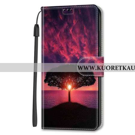 Kotelot Samsung Galaxy S24 5g Puhelinkuoret Musta Puu Auringonlaskun Aikaan Hihnalla