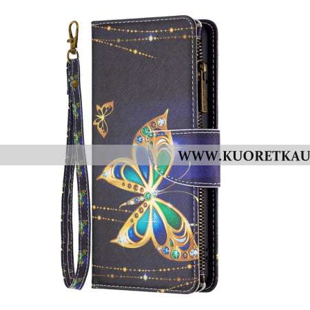 Kotelot Samsung Galaxy S24 5g Puhelinkuoret Rhinestone Butterflies -lompakko Hihnalla