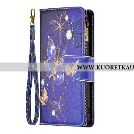 Kotelot Samsung Galaxy S24 5g Purple Butterflies -lompakko Hihnalla