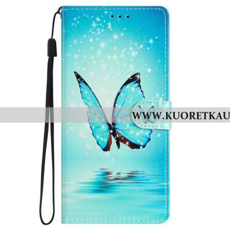 Kotelot Samsung Galaxy S24 5g Siniset Perhoset Hihnalla