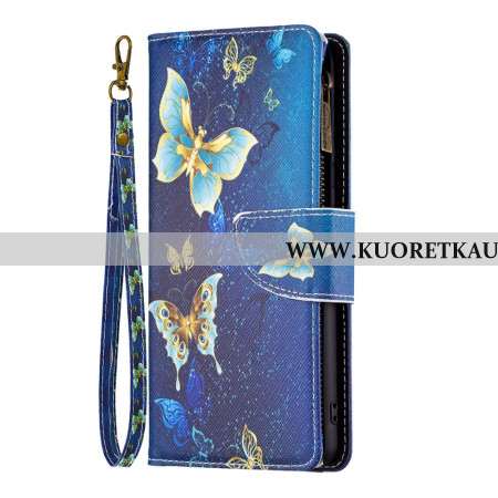 Kotelot Xiaomi Redmi Note 13 5g Golden Butterflies -lompakko Hihnalla