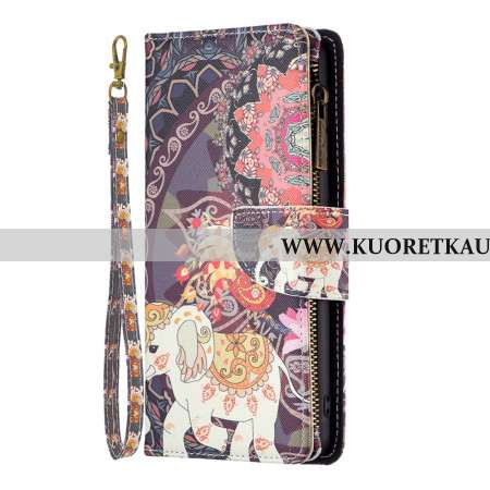 Kotelot iPhone 16 Pro Max Tribal Elephant -lompakko Hihnalla