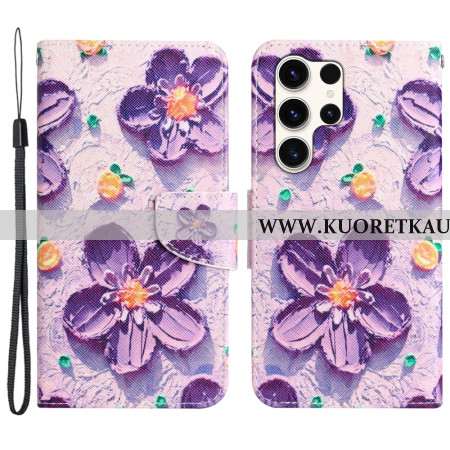 Kuoret Samsung Galaxy S24 Ultra 5g Purppuraisia Kukkia Hihnalla