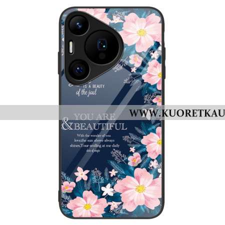 Kuori Huawei Pura 70 Pro Karkaistu Lasi Vaaleanpunaiset Kukat