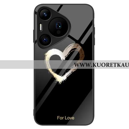 Kuori Huawei Pura 70 Pro Kultainen Sydänkarkaistu Lasi Mustalla Taustalla