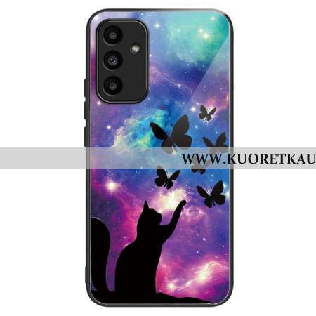 Kuori Samsung Galaxy A15 Tempered Glass Cat And Butterflies Suojakuori