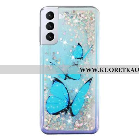 Kuori Samsung Galaxy S24 Plus 5g Blue Butterflies Liquid Glitter