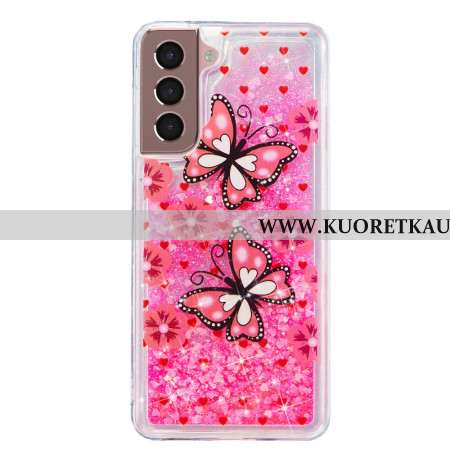 Kuori Samsung Galaxy S24 Plus 5g Red Butterflies Liquid Glitter