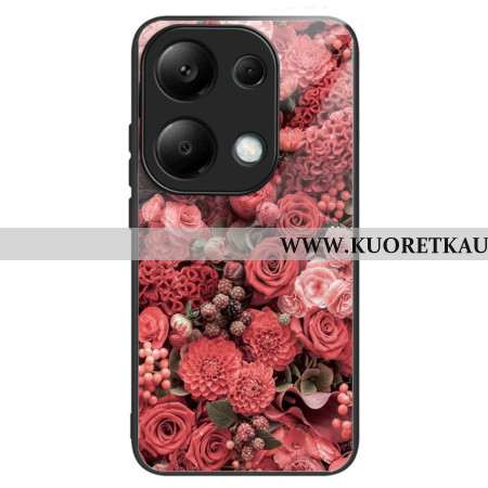 Kuori Xiaomi Redmi Note 13 Pro 4g Karkaistua Lasia Punaisia Ja Vaaleanpunaisia Kukkia