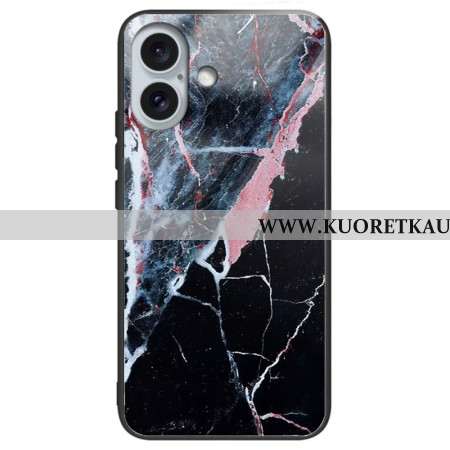 Kuori iPhone 16 Plus Karkaistu Musta Marmorilasi