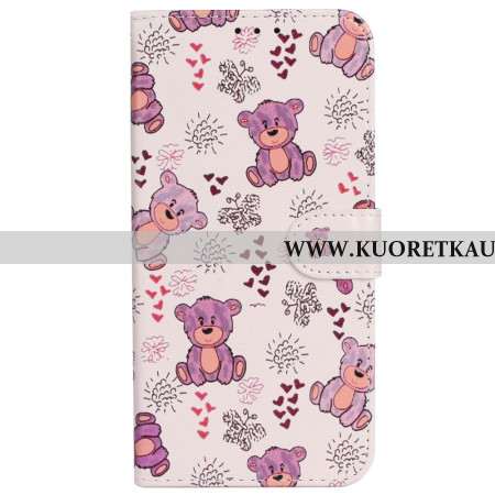 Nahkakotelo iPhone 16 Plus Lanyard Bear -kuvio